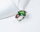 Emerald Green & Pink Teardrop Stone Statement Ring – Silver-Tone Finish