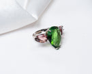 Emerald Green & Pink Teardrop Stone Statement Ring – Silver-Tone Finish