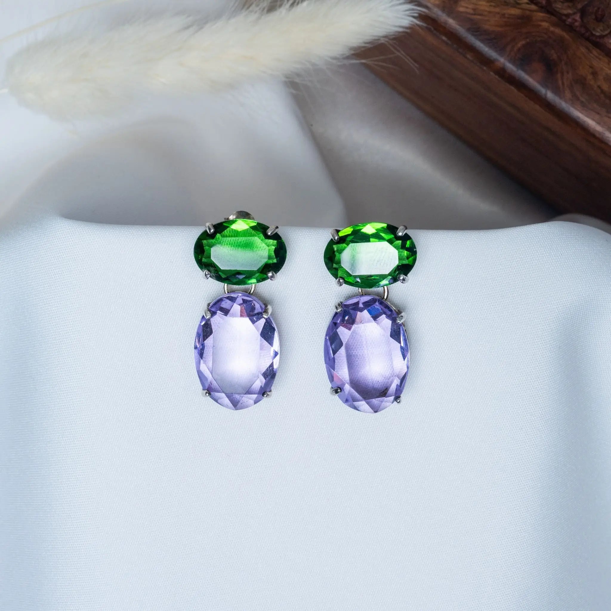 Nebula Green Purple CZ Earrings in 925 Premium Silver Jewelry for Women
