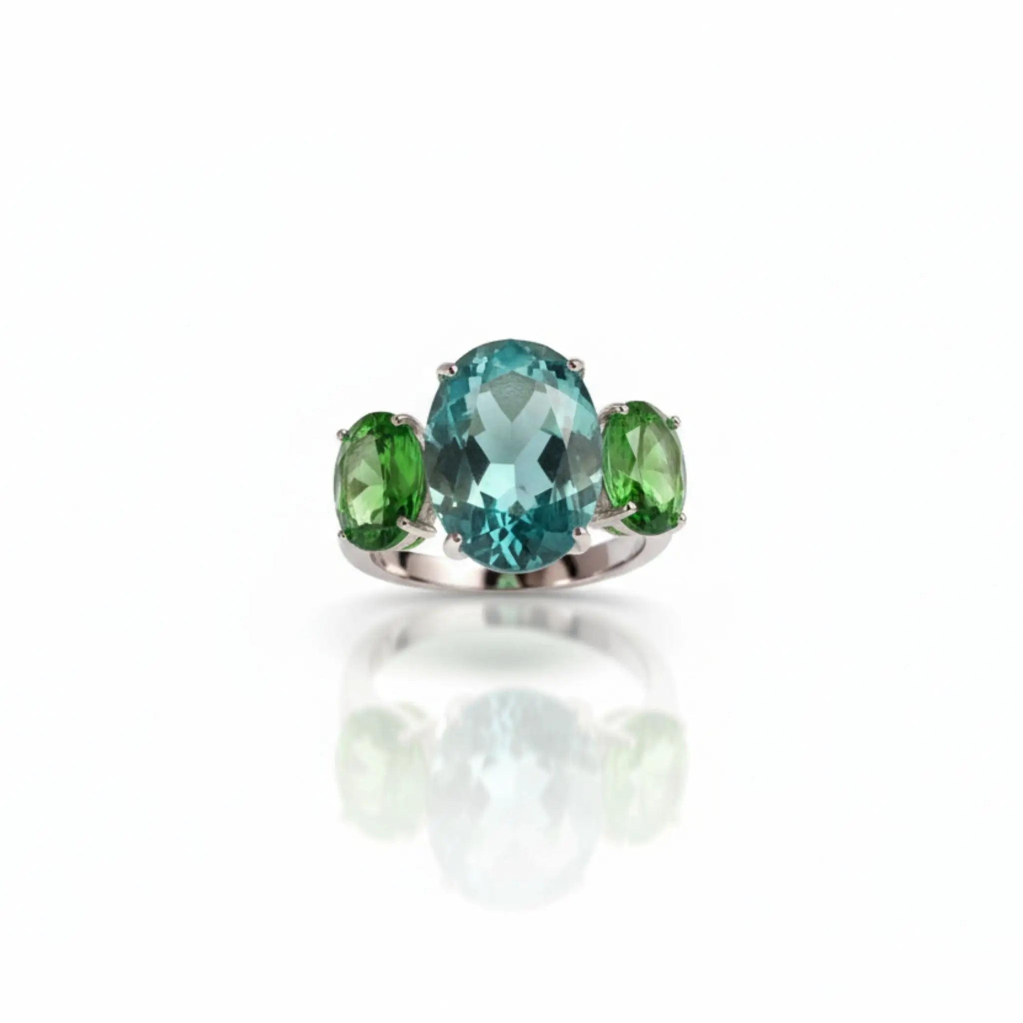 Nebula Green Crystal Adjustable Ring in 925 Premium Silver Jewelry for Women