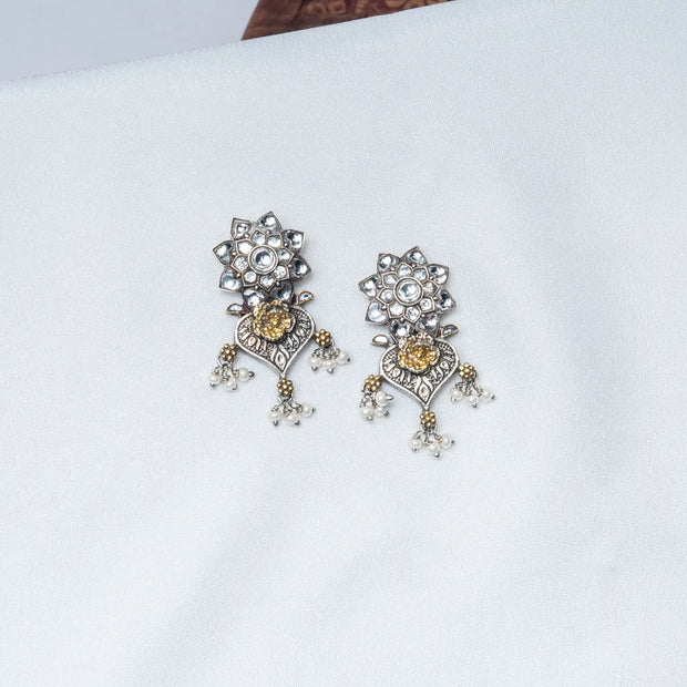Octastar Kundan Silver Stud Earrings in 925 Premium Silver Jewelry