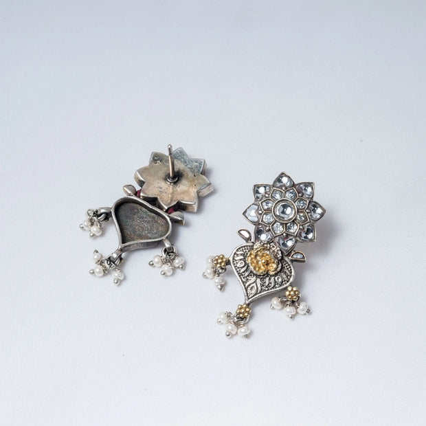 Octastar Kundan Silver Stud Earrings in 925 Premium Silver Jewelry
