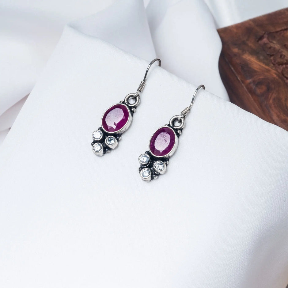 Classic One Red Hanging Earrings in 925 Premium Silver Jewelry for Women
