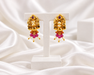 Gold Tone Traditional Drop Earrings with Pink Beads & Pearl-Look Accents