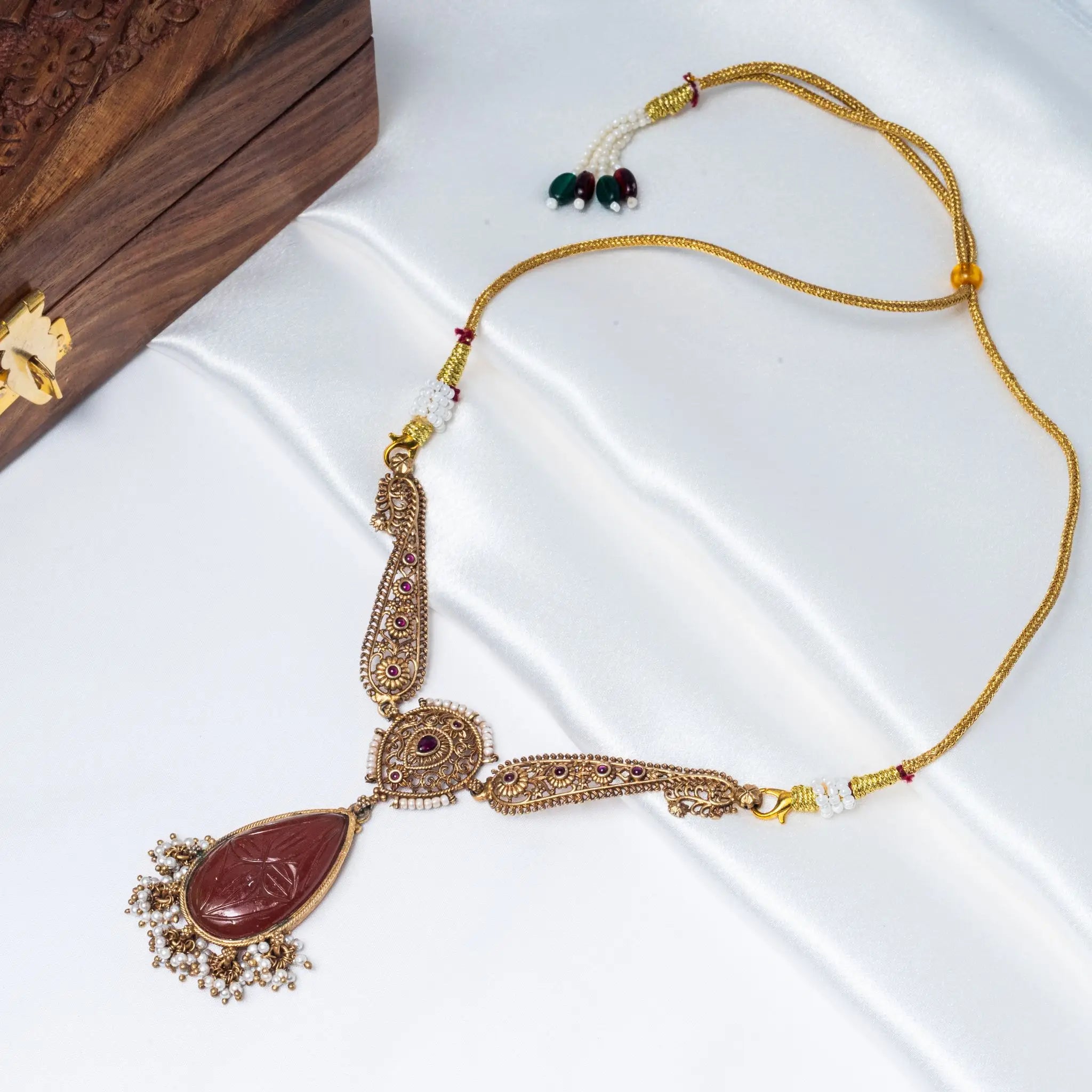 925 Premium Silver Orange Stone Pearl Choker Necklace
