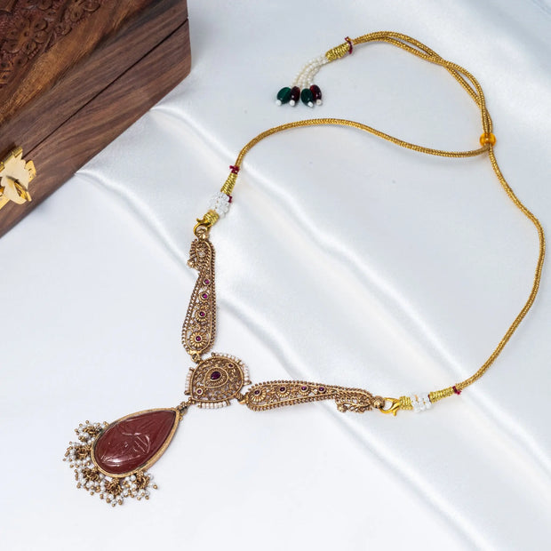 925 Premium Silver Orange Stone Pearl Choker Necklace