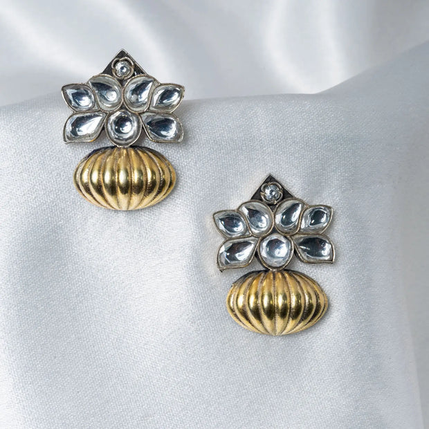 925 Premium Silver Oval Top Kundan Semi Hanging Earrings