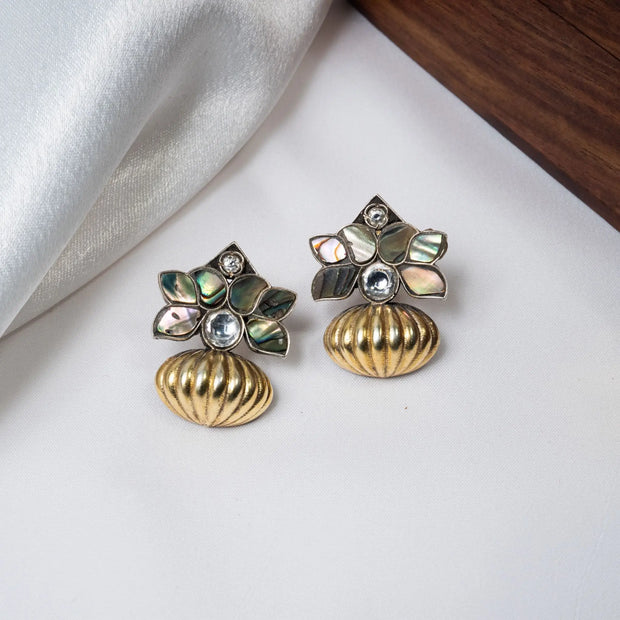 925 Premium Silver Oval Top Sandstone Semi Hanging Earrings