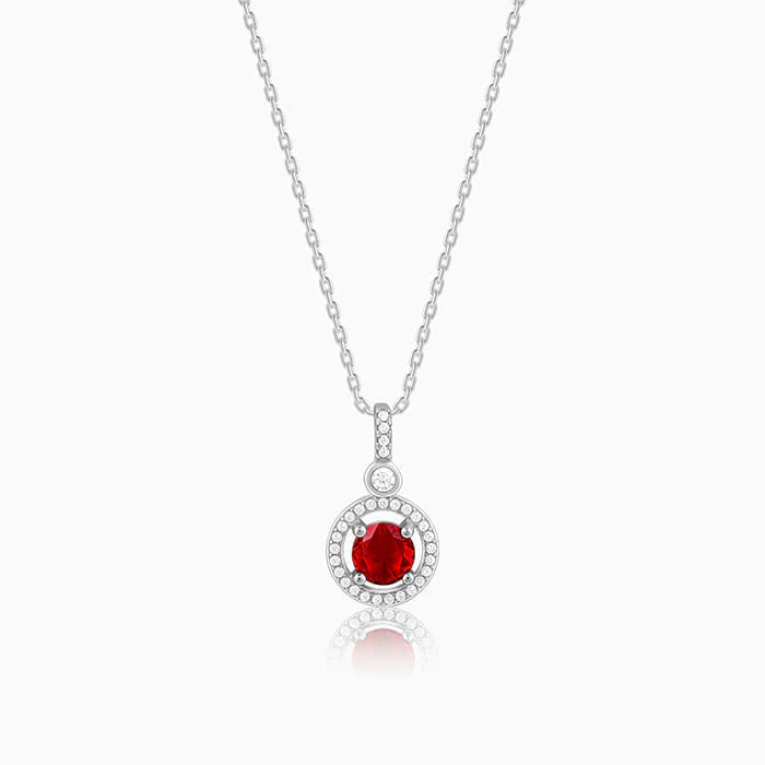 Silver Radiant Red Pendant with Link Chain
