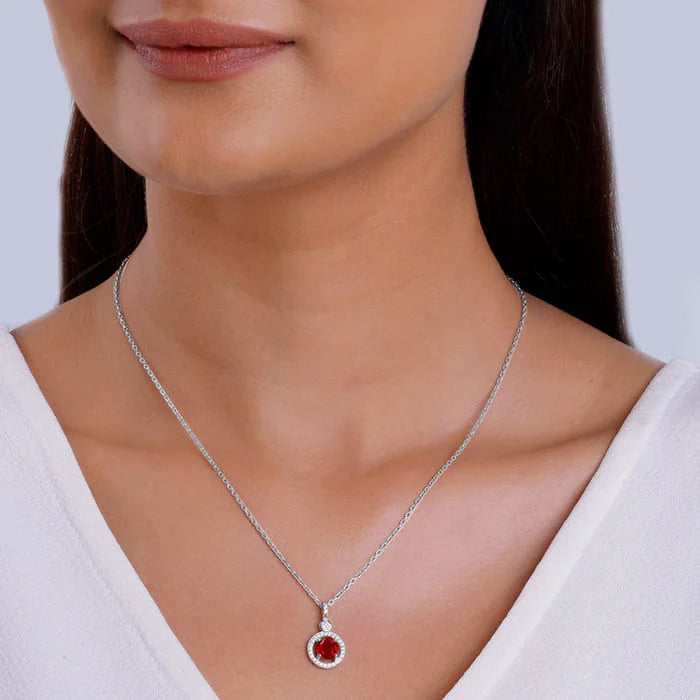 Silver Radiant Red Pendant with Link Chain