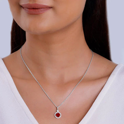 Silver Radiant Red Pendant with Link Chain