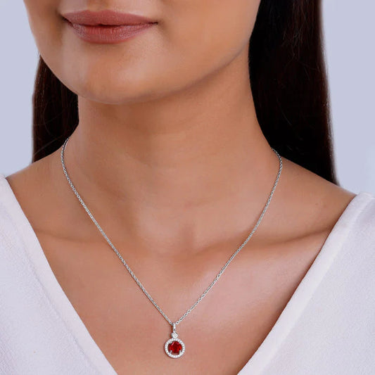 Silver Radiant Red Pendant with Link Chain