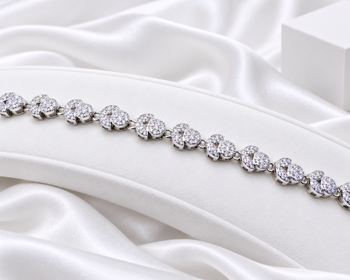 Silver Tone Floral & Leaf Clear Stone Bracelet