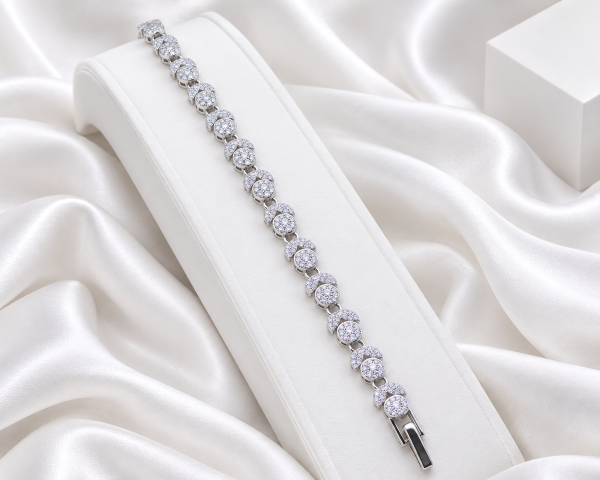 Silver Tone Floral & Leaf Clear Stone Bracelet
