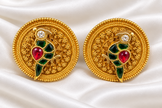Royal Peacock 925 Sterling Silver Gold Polished Ruby Green Stud Earrings