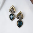 925 Premium Silver Peacock Crown Blue Sapphire Semi Hanging Earrings