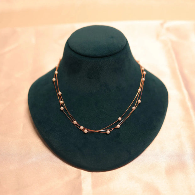 925 Premium Silver Pearl 3 Rose Gold Neck Chain