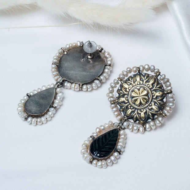 925 Premium Silver Pearl Sphere Leaf Hanging Earrings