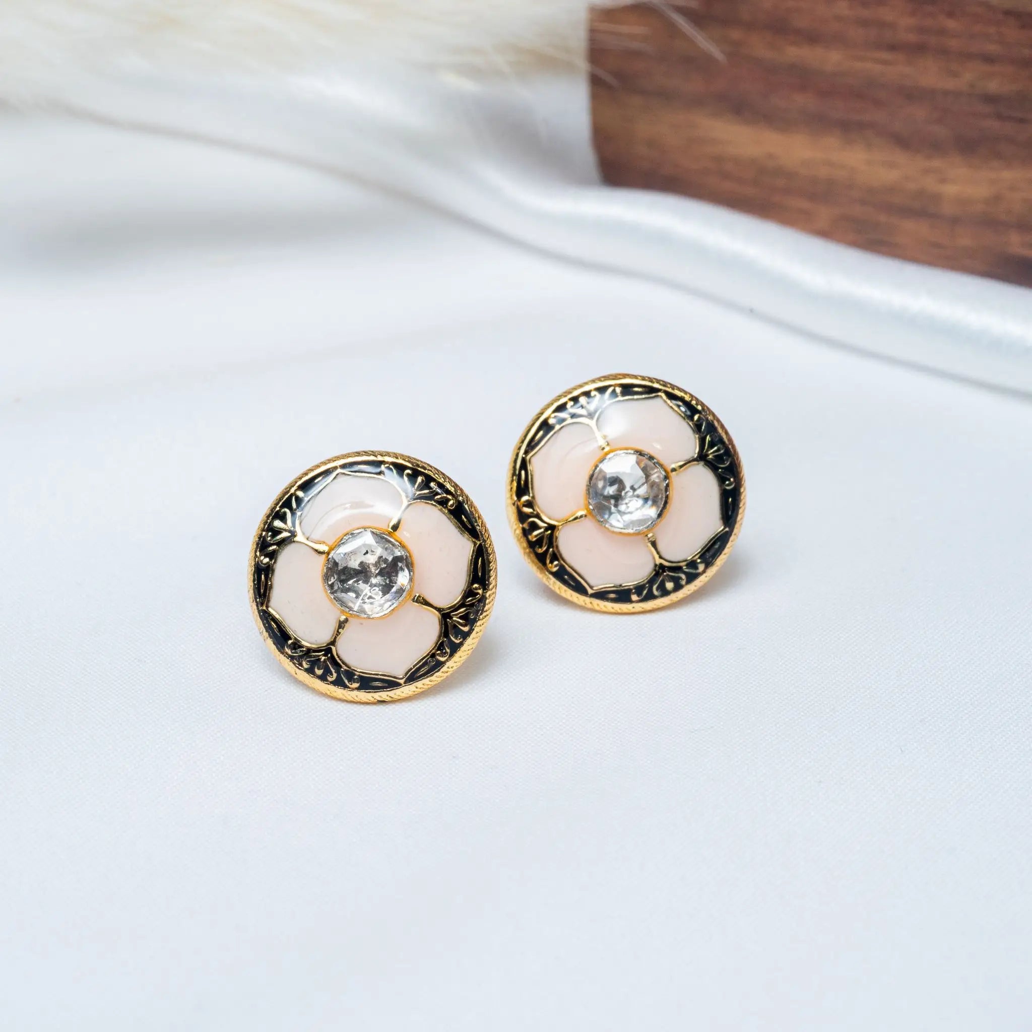 925 Premium Silver Pink Polki Stud Earrings