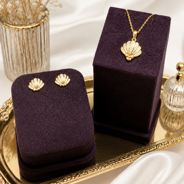 Pink Shell Gold Plated 925 Silver Pendant Chain & Earrings Set
