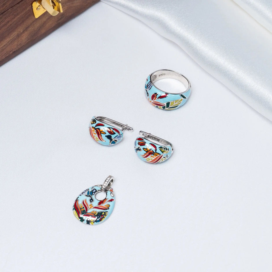 Porcelain Air Pendant Set in 925 Premium Silver Jewelry for Women