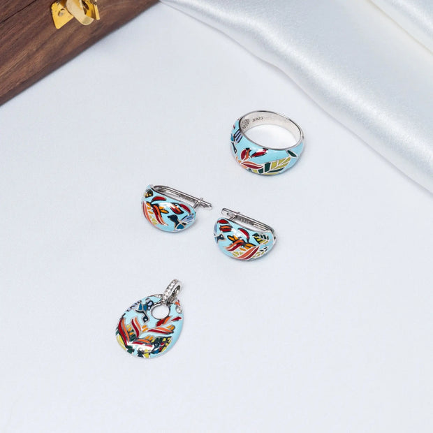 Porcelain Air Pendant Set in 925 Premium Silver Jewelry for Women