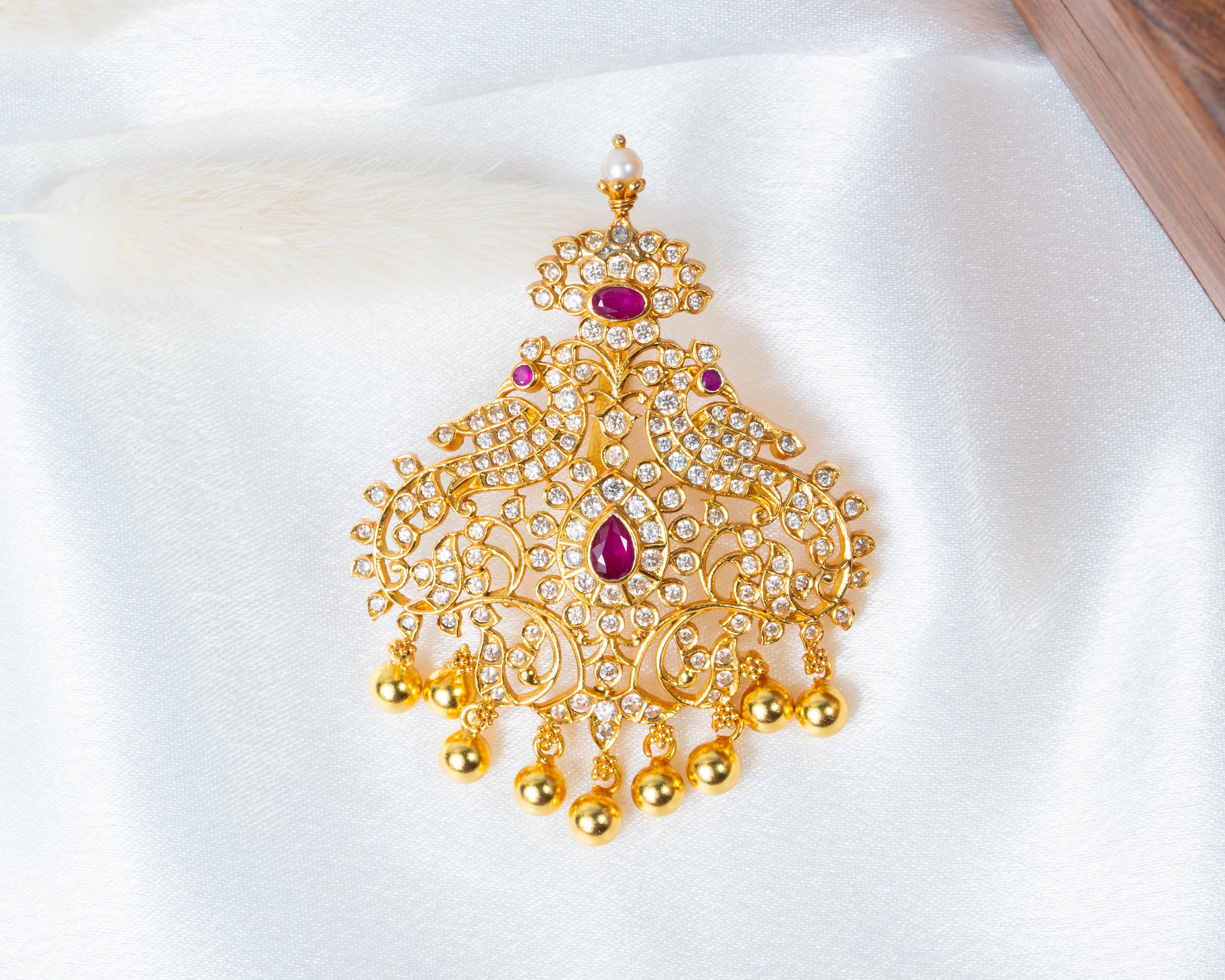 Traditional Peacock Ruby Kundan Statement Pendant