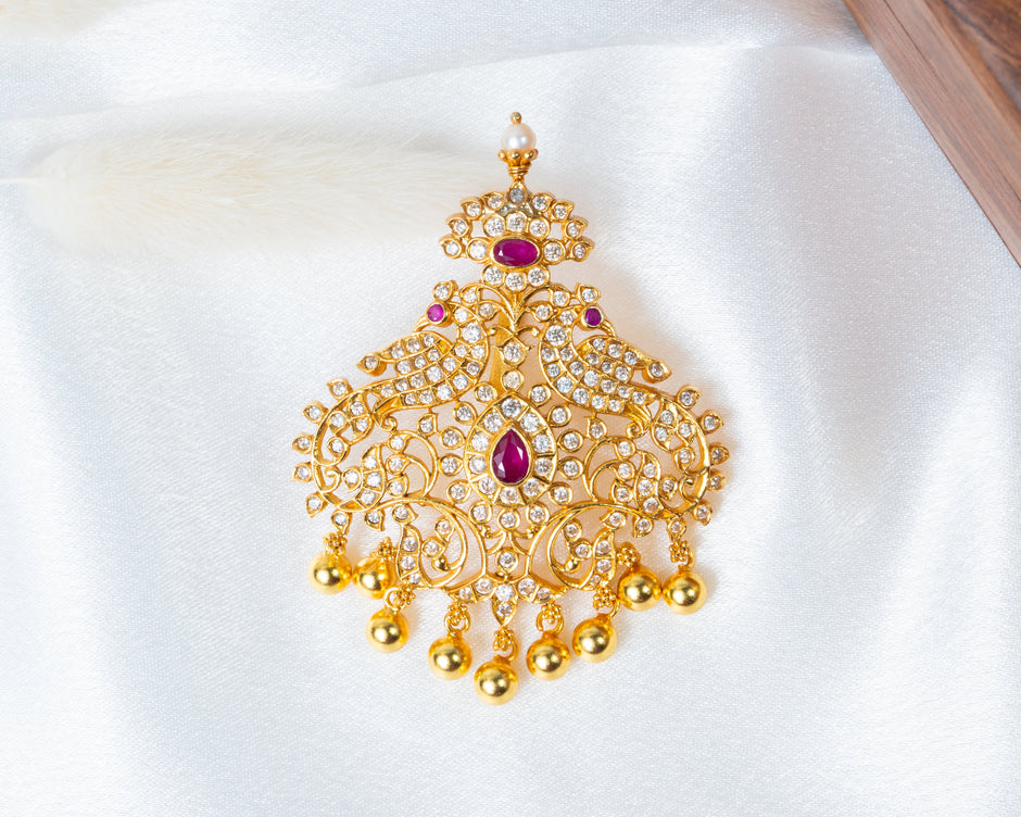 Traditional Peacock Ruby Kundan Statement Pendant