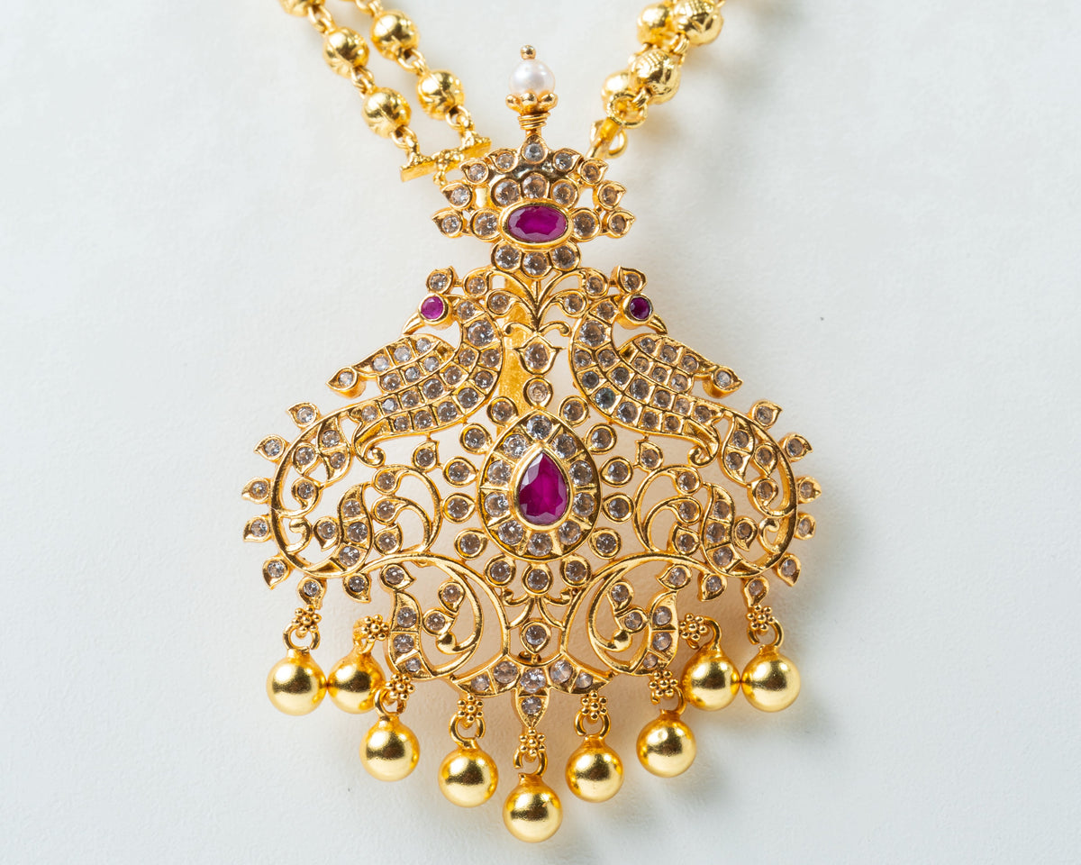 Traditional Peacock Ruby Kundan Statement Pendant