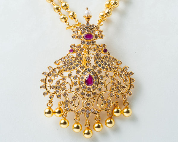 Traditional Peacock Ruby Kundan Statement Pendant