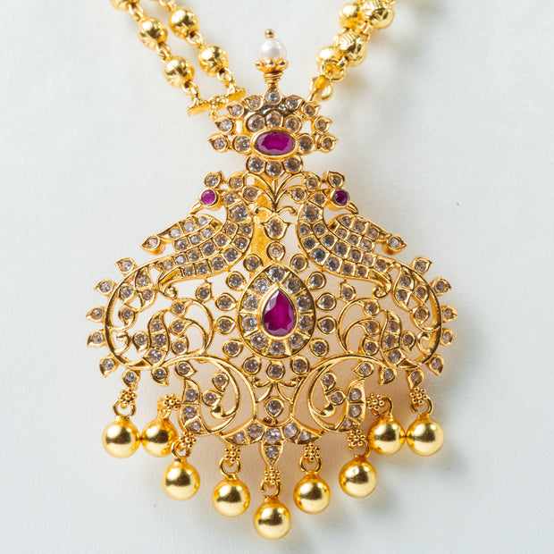 Traditional Peacock Ruby Kundan Statement Pendant