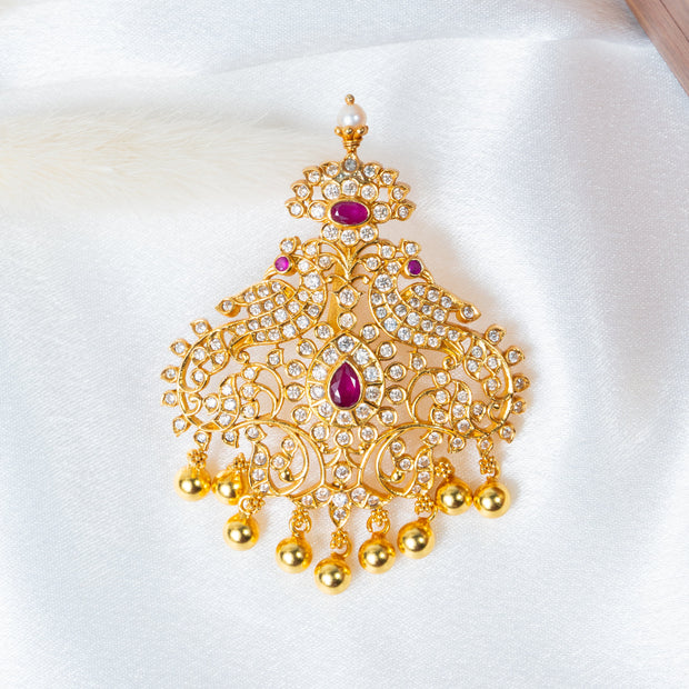 Traditional Peacock Ruby Kundan Statement Pendant