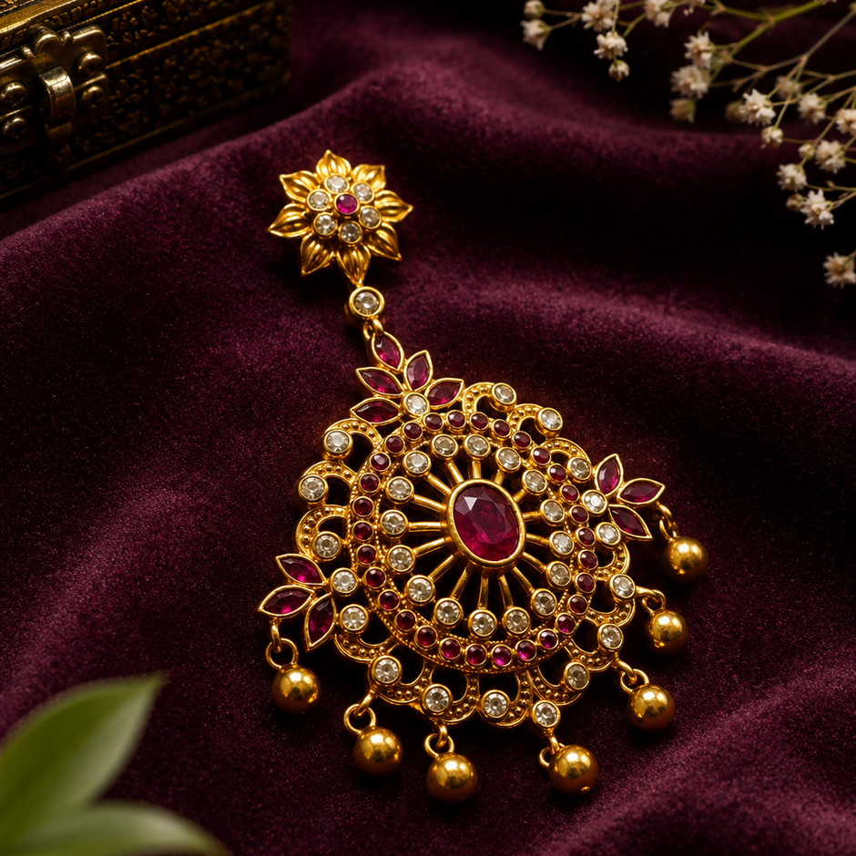 Royal Ruby Floral 925 Sterling Silver Gold Polished Designer Pendant