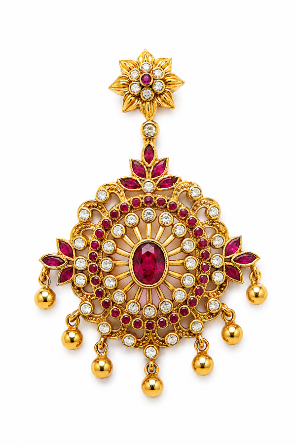 Royal Ruby Floral 925 Sterling Silver Gold Polished Designer Pendant