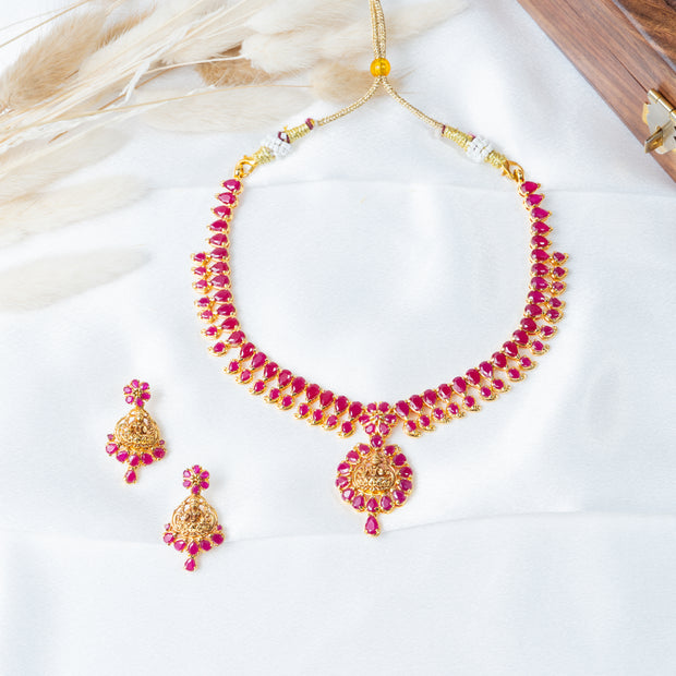 Ruby Lakshmi Gold Plated 925 Silver Necklace & Earrings Set