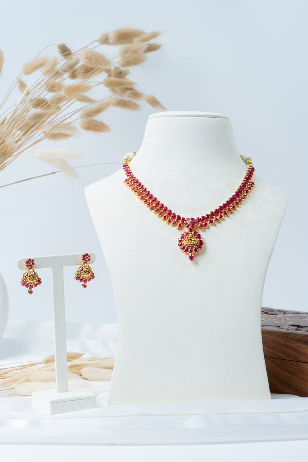 Ruby Lakshmi Gold Plated 925 Silver Necklace & Earrings Set