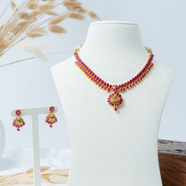 Ruby Lakshmi Gold Plated 925 Silver Necklace & Earrings Set
