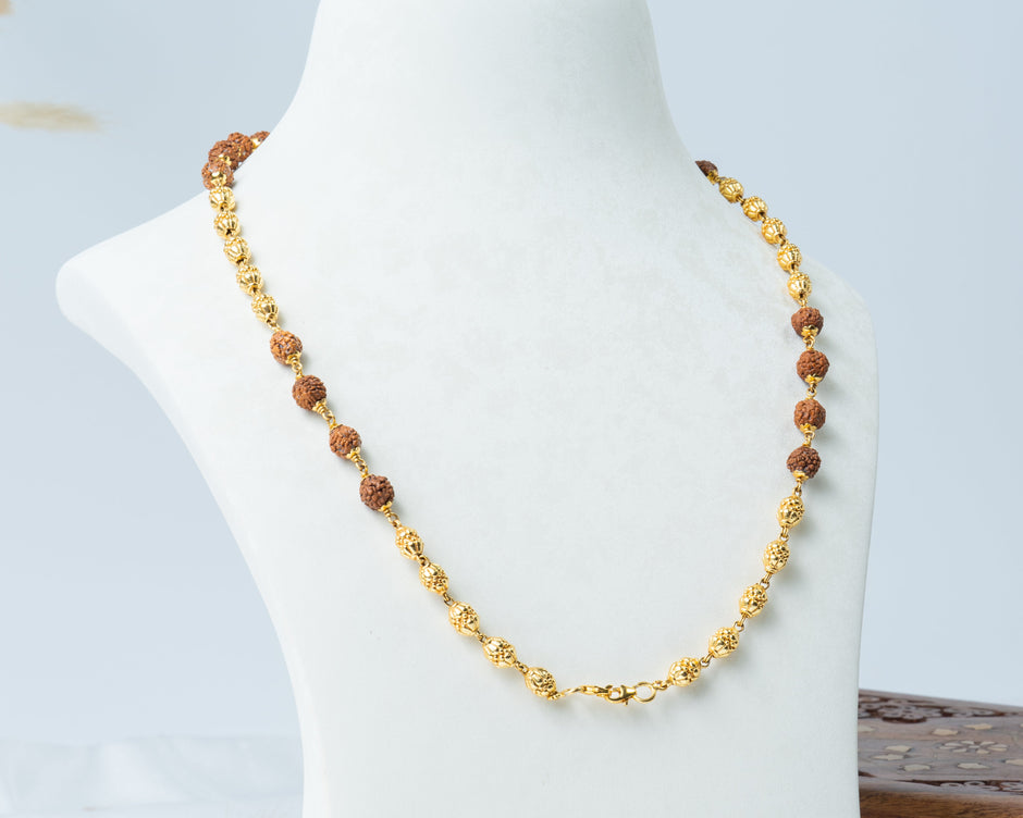 Rudraksha Gold-Tone Beaded Spiritual Necklace