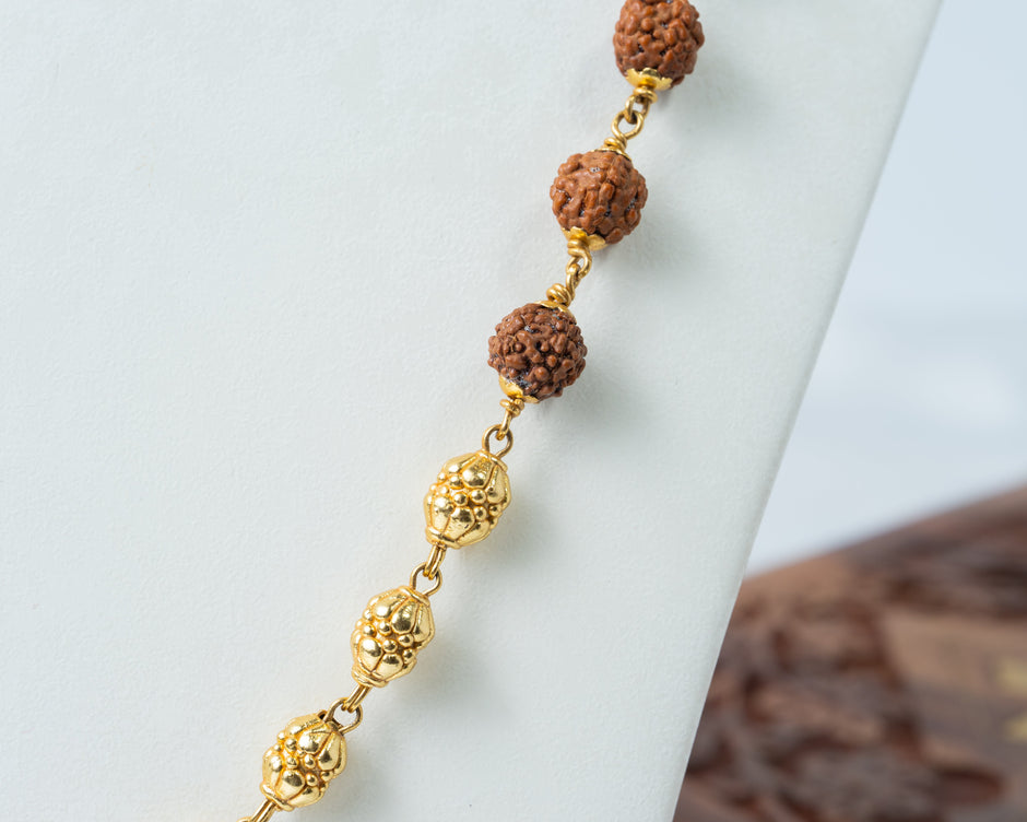 Rudraksha Gold-Tone Beaded Spiritual Necklace