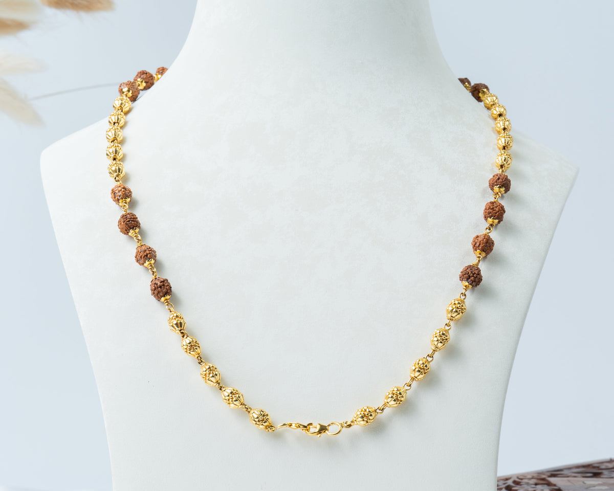 Rudraksha Gold-Tone Beaded Spiritual Necklace