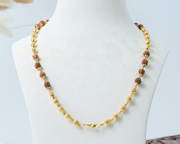 Rudraksha Gold-Tone Beaded Spiritual Necklace