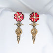 925 Premium Silver Red Kundan Spear Hook Hanging Earrings