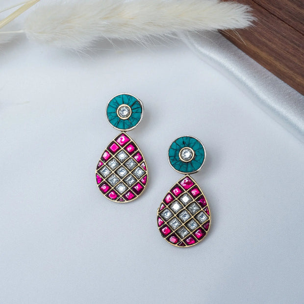 925 Premium Silver Red & White Droplet Semi Hanging Earrings