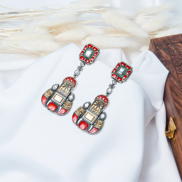 925 Premium Silver Redquoise Dual Tone Hanging Earrings