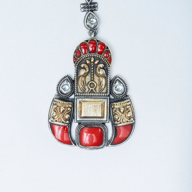 925 Premium Silver Redquoise Dual Tone Hanging Earrings