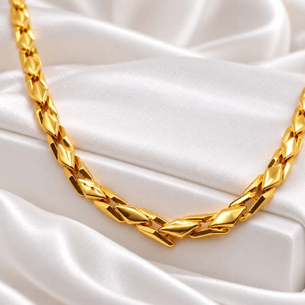 Gold Tone Diamond-Shaped Link Chain Necklace
