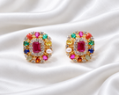 Royal Navratna Multicolor Stone 925 Silver Gold Polished Stud Earrings
