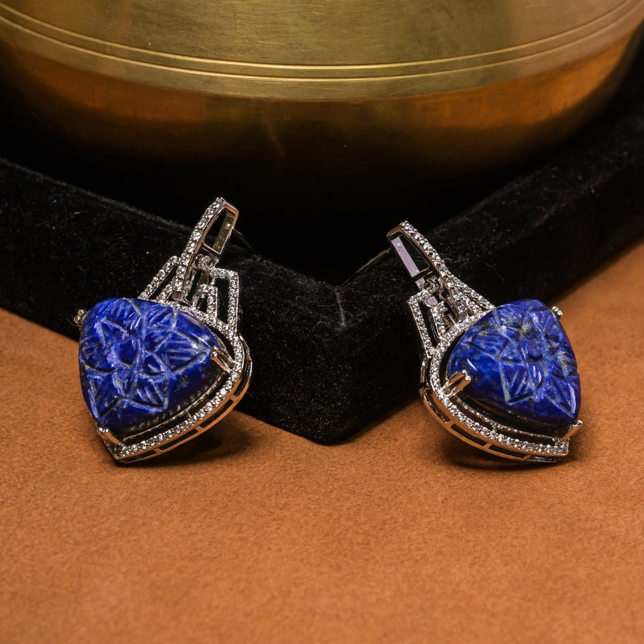 925 Silver Blue CZ Geometric Drop Earrings