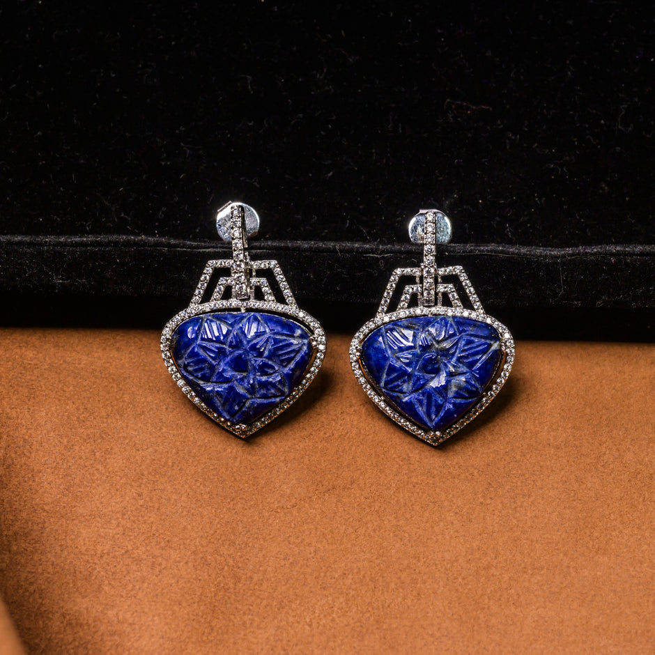 925 Silver Blue CZ Geometric Drop Earrings