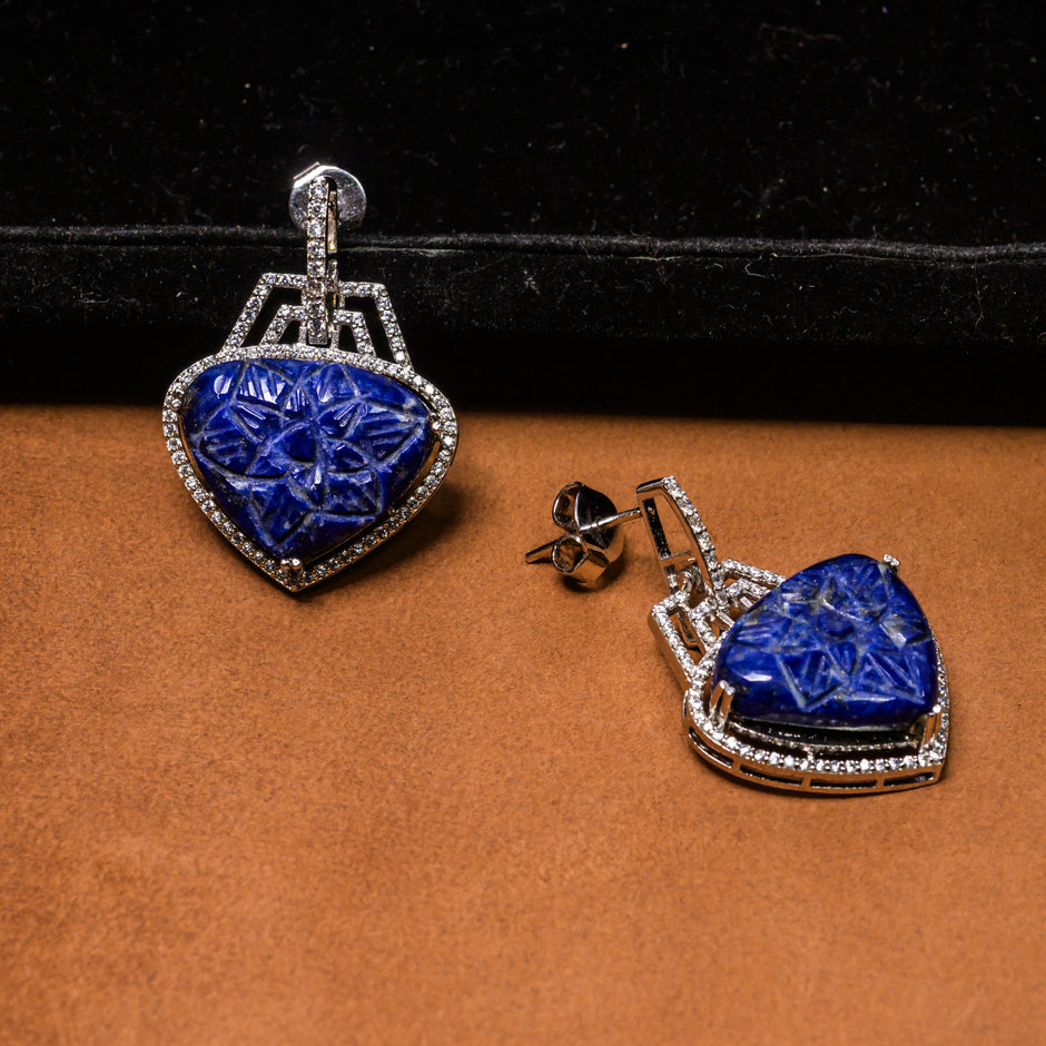 925 Silver Blue CZ Geometric Drop Earrings